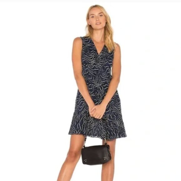 10 Crosby Derek Lam Silk Sleeveless Cascade Ruffle Dress Women's Size 8 Blue - Picture 1 of 5